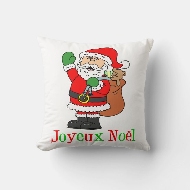 Joyeux Noel French Christmas Santa Cushion (Front)