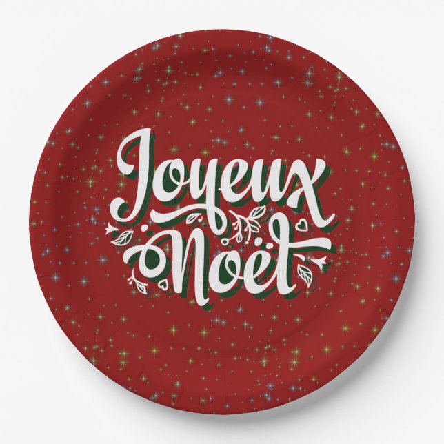 Joyeux Noël French Christmas Text 9" Paper Plate (Front)