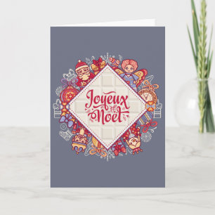 Joyeux Noel french christmas traditional red grey Card