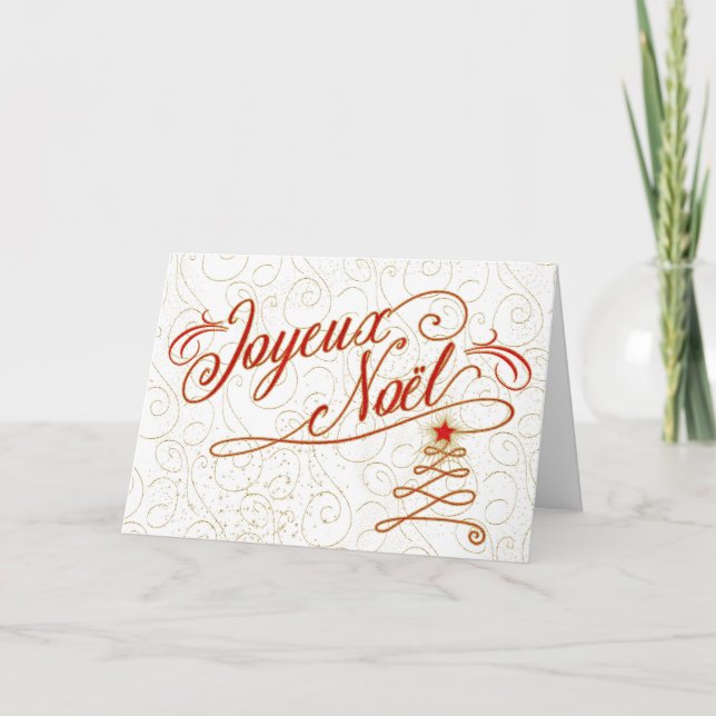 Joyeux Noel French Christmas Tree Holiday Card (Front)