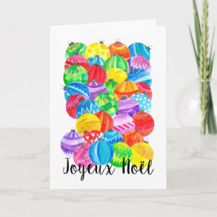 Joyeux Noël French Christmas , watercolor baubles Holiday Card