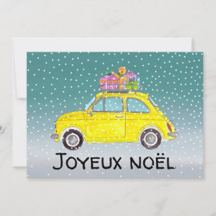 Joyeux noël French Christmas Yellow Fiat 500  Holiday Card