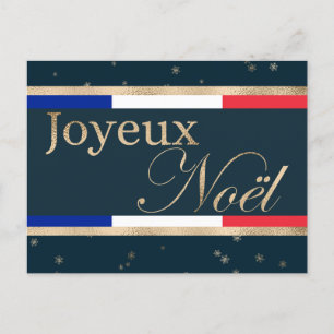 Joyeux Noël French Flag on Blue Christmas Postcard