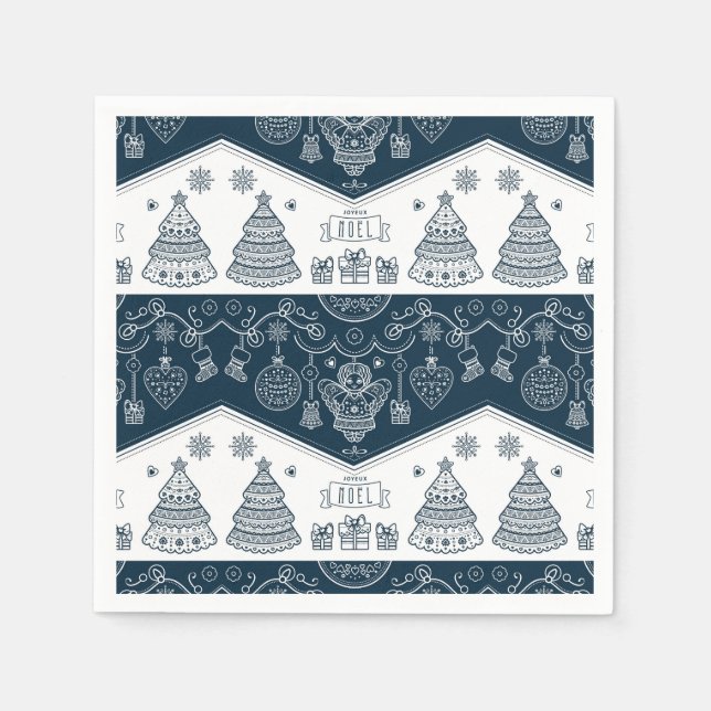 Joyeux Noel French folk art blue white angel  Napkin (Front)