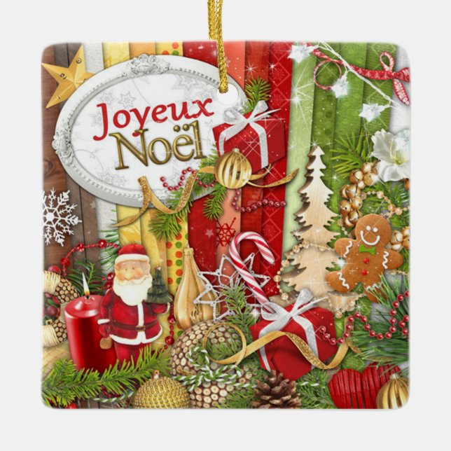 Joyeux Noel ( French Merry Christmas ) Ceramic Tree Decoration (Front)