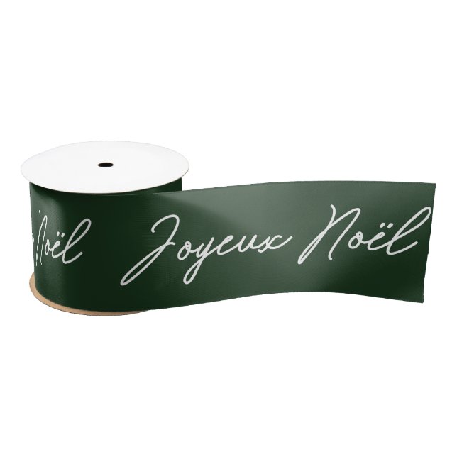 Joyeux Noël French Merry Christmas Green & White Satin Ribbon (Spool)