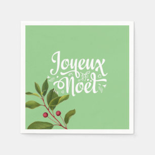 Joyeux Noel French Merry Christmas Red and Green Napkin