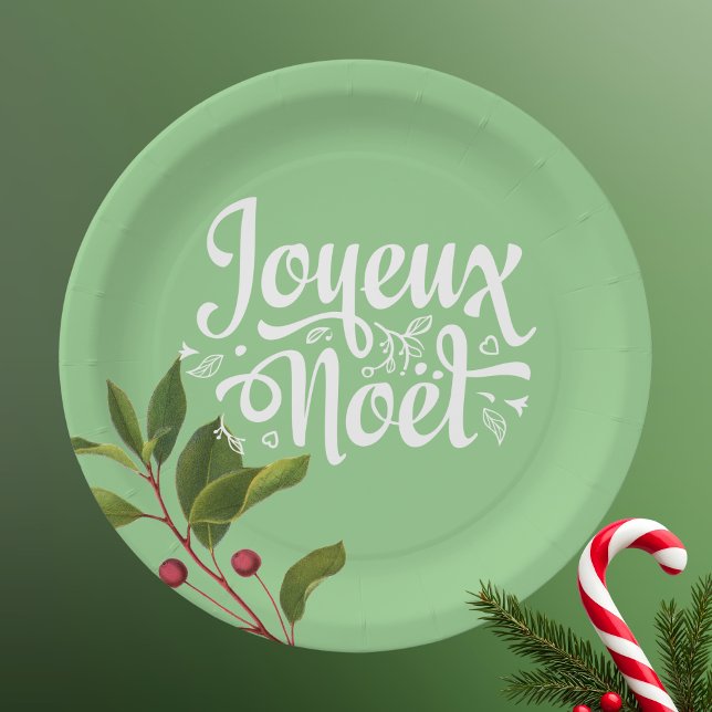 Joyeux Noel French Merry Christmas Red and Green Paper Plate (Creator Uploaded)