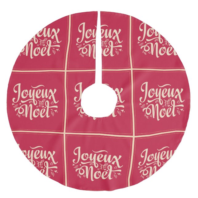 Joyeux Noel french Merry Christmas swashy font Brushed Polyester Tree Skirt (Front)