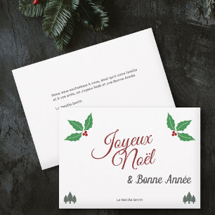 Joyeux Noël, French Merry Christmas with Holly Holiday Card