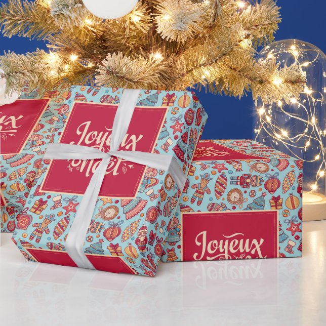 Joyeux Noel french Merry Christmas xmas figurines Wrapping Paper (Holidays)