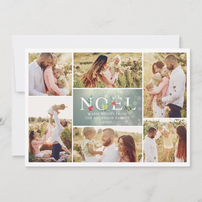 Joyeux Noel French Modern Christmas Photos Collage Holiday Card (Front)