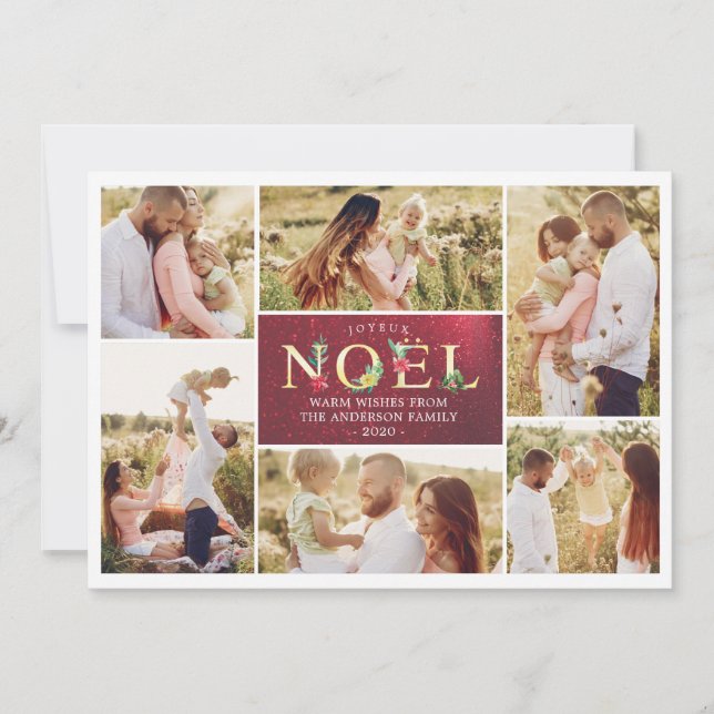 Joyeux Noel French Modern Christmas Photos Collage Holiday Card (Front)