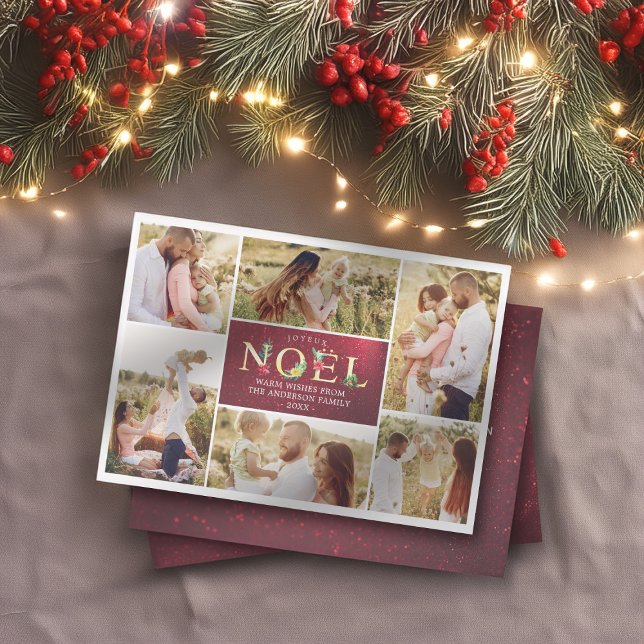 Joyeux Noel French Modern Christmas Photos Collage Holiday Card (Creator Uploaded)
