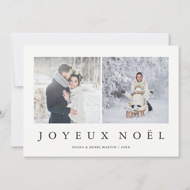 Joyeux Noel  | French Modern Christmas Two Photo Holiday Card (Front)