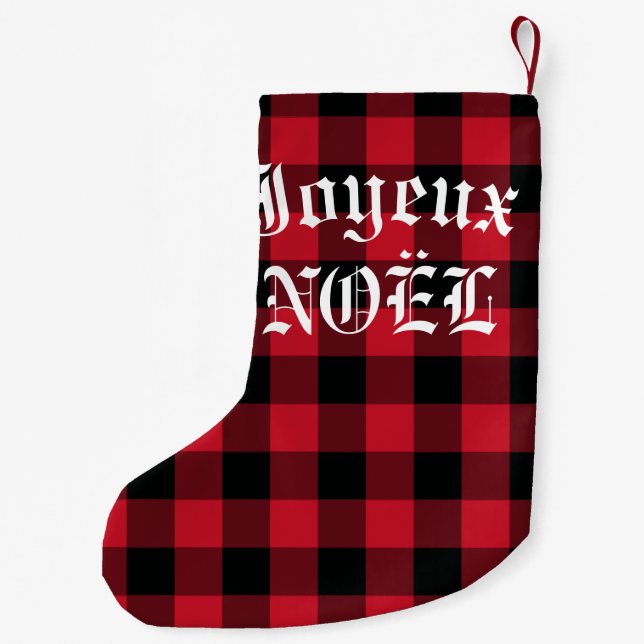 Joyeux Noel French Red Buffalo Check Small Christmas Stocking (Back)