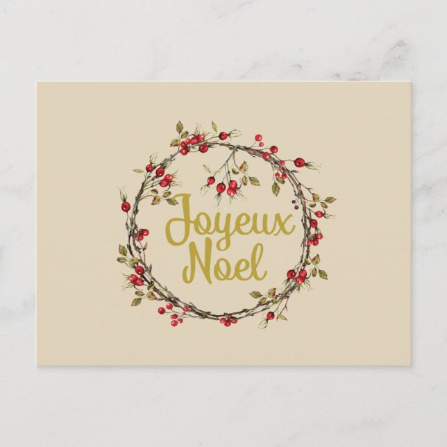 Joyeux Noel French Rustic Christmas Wreath Holiday Postcard (Front)