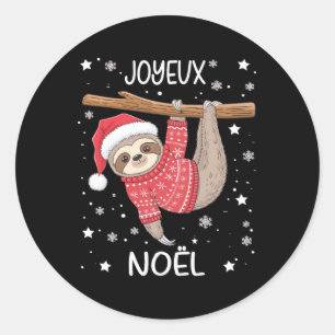 Joyeux Noël French Sloth Hanging Merry Christmas Classic Round Sticker