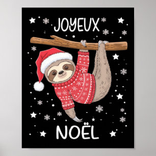 Joyeux Noël French Sloth Hanging Merry Christmas Poster