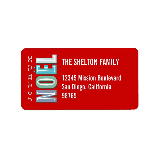Joyeux Noel funky blue red chic Christmas address Label (Front)