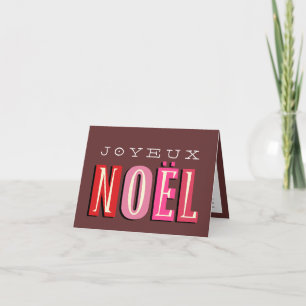 Joyeux Noel funky pink red chic christmas holiday Card