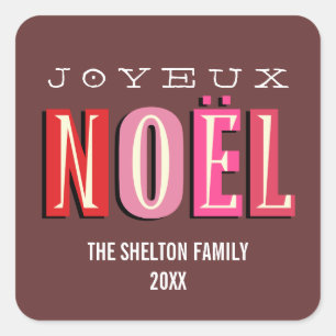 Joyeux Noel funky pink red chic christmas holiday Square Sticker