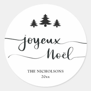Joyeux Noel   Handwritten Modern Holiday Classic R Classic Round Sticker