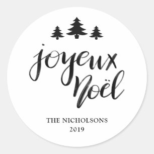 Joyeux Noel Handwritten Modern Holiday Classic Round Sticker