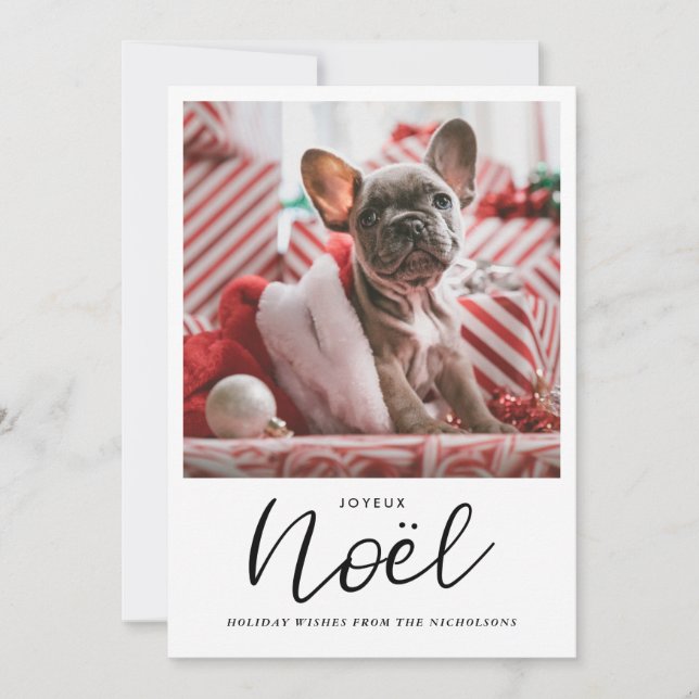 Joyeux Noel Handwritten Script Christmas Photo Holiday Card (Front)