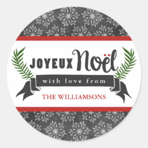 Joyeux Noel Holiday Gift Tag Stickers / Grey