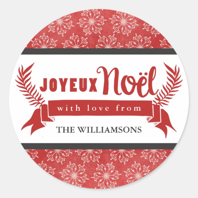 Joyeux Noel Holiday Gift Tag Stickers / Red (Front)