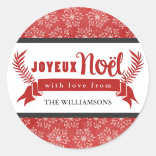Joyeux Noel Holiday Gift Tag Stickers / Red