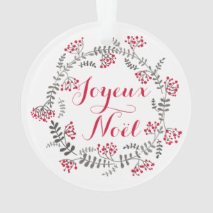 Joyeux Noël Holly Wreath Christmas Ornament