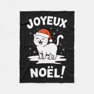 Joyeux Noël Khao Manee White Cat Christmas Santa Fleece Blanket