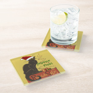 Joyeux Noel Le Chat Noir Christmas Spoof Glass Coaster