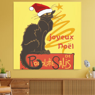 Joyeux Noel Le Chat Noir With Stylized Golden Tree Canvas Print