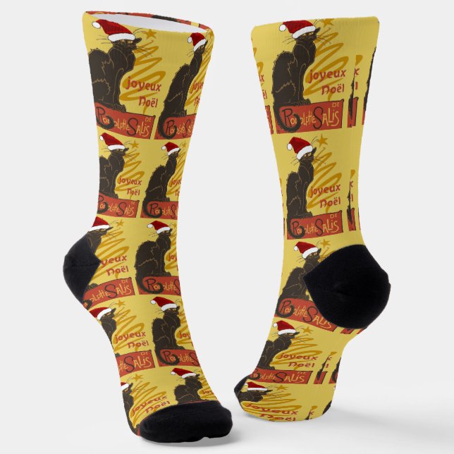 Joyeux Noel Le Chat Noir With Stylized Golden Tree Socks (Angled)