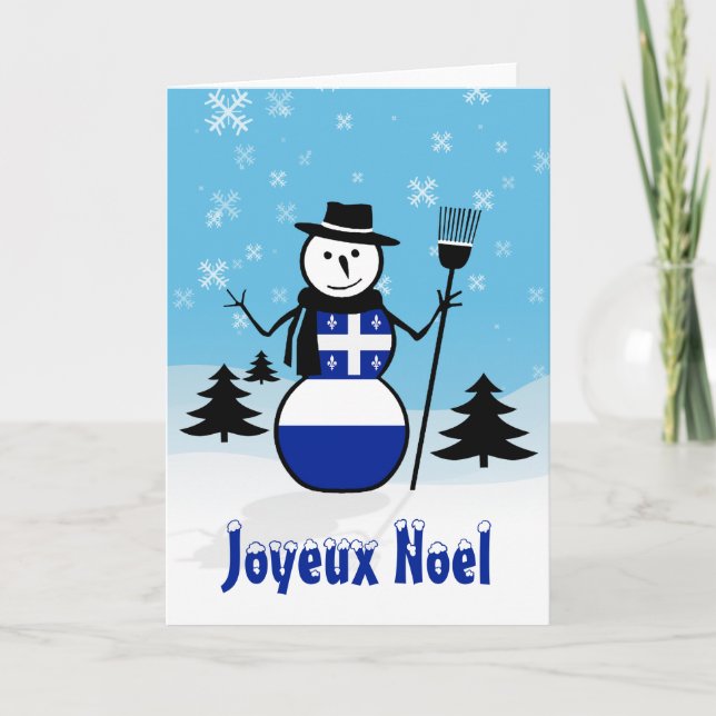 Joyeux Noel Merry Christmas Canada Snowman Quebec Holiday Card (Front)