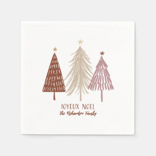 Joyeux Noel Merry Christmas Festive Trees Holiday Napkin
