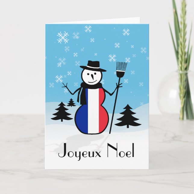 Joyeux Noel Merry Christmas French Snowman France Holiday Card (Front)