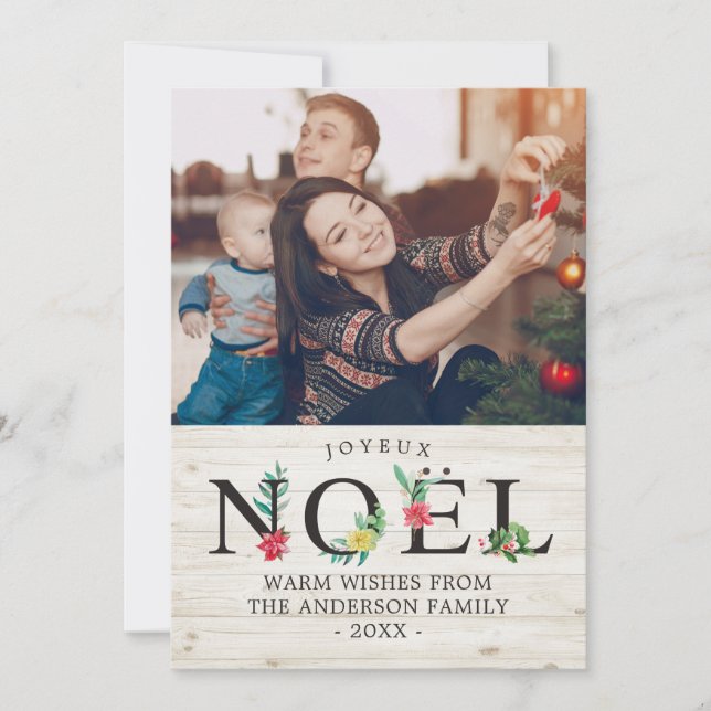 Joyeux Noel Merry Christmas Happy New Year Photo Holiday Card (Front)