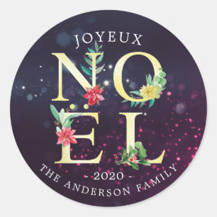 Joyeux Noel Merry Christmas Happy New Year Wishes Classic Round Sticker