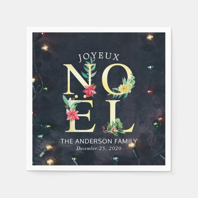 Joyeux Noel Merry Christmas Happy New Year Wishes Napkin (Front)