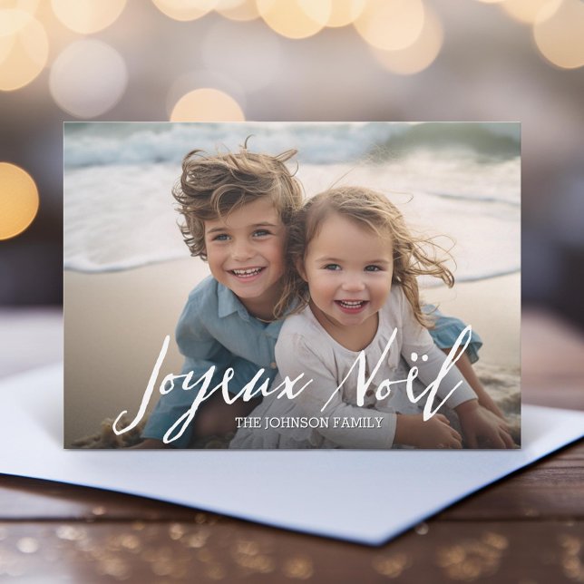 Joyeux Noel - Merry Christmas Modern Full Photo Holiday Card (Unique Photo Card)