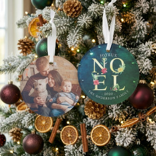 Joyeux Noel Merry Christmas Poinsettia Photo Decor Ornament