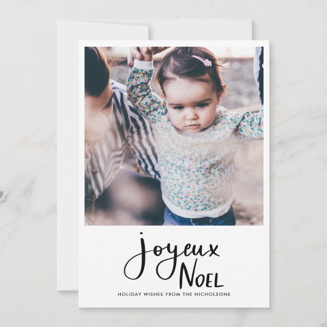 Joyeux Noel Minimalist Script Family Photo  Holiday Card (Front)