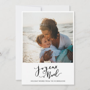 Joyeux Noel Minimalist Script Family Photo  Holiday Card