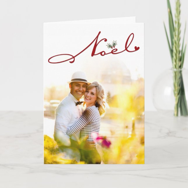 Joyeux Noel Mistletoe Holiday Greetings Photo Card (Front)