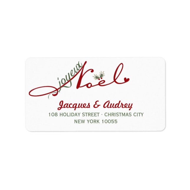 Joyeux Noel Mistletoes Christmas Return Address Label (Front)