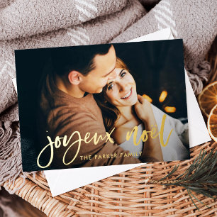 Joyeux Noël   Modern French Two Photo Christmas Foil Holiday Card